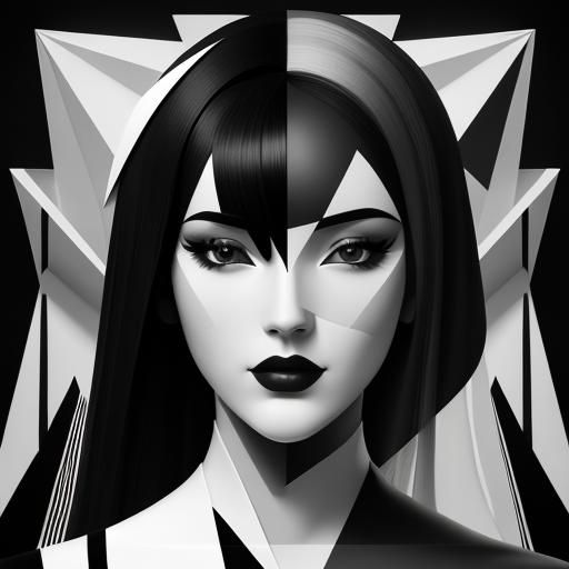 Geometric Black and White Cubist Art Deco Painting