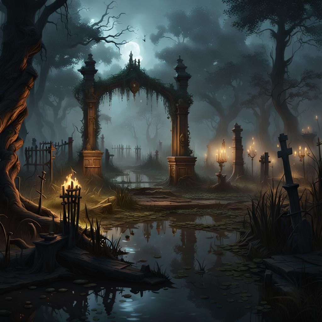 Swamp Graveyard Dark Fantasy Concept Art