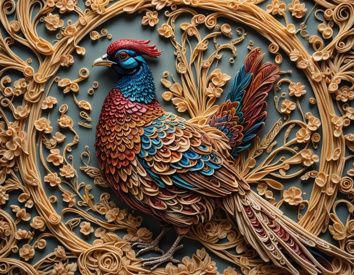 Pasta Pheasant Bird in Polychromatic Painting Style