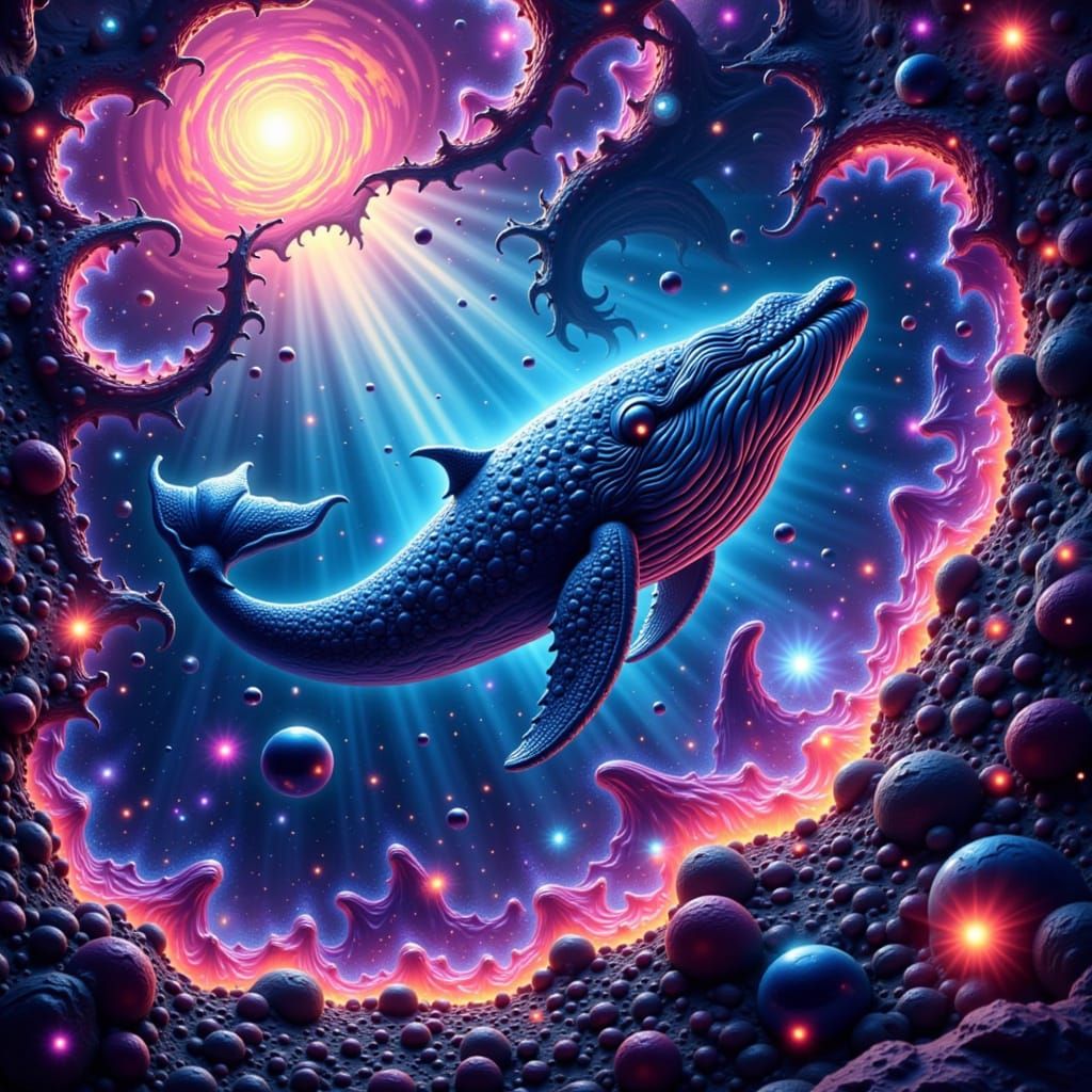 Cosmic Whale Nebula with Glowing Runes