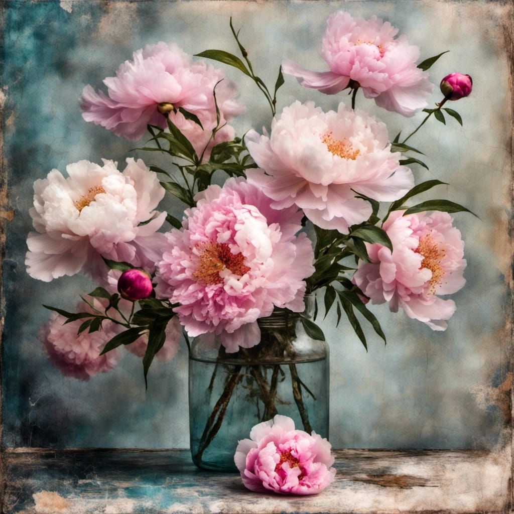 Minimalist Peonies in Vase Still Life