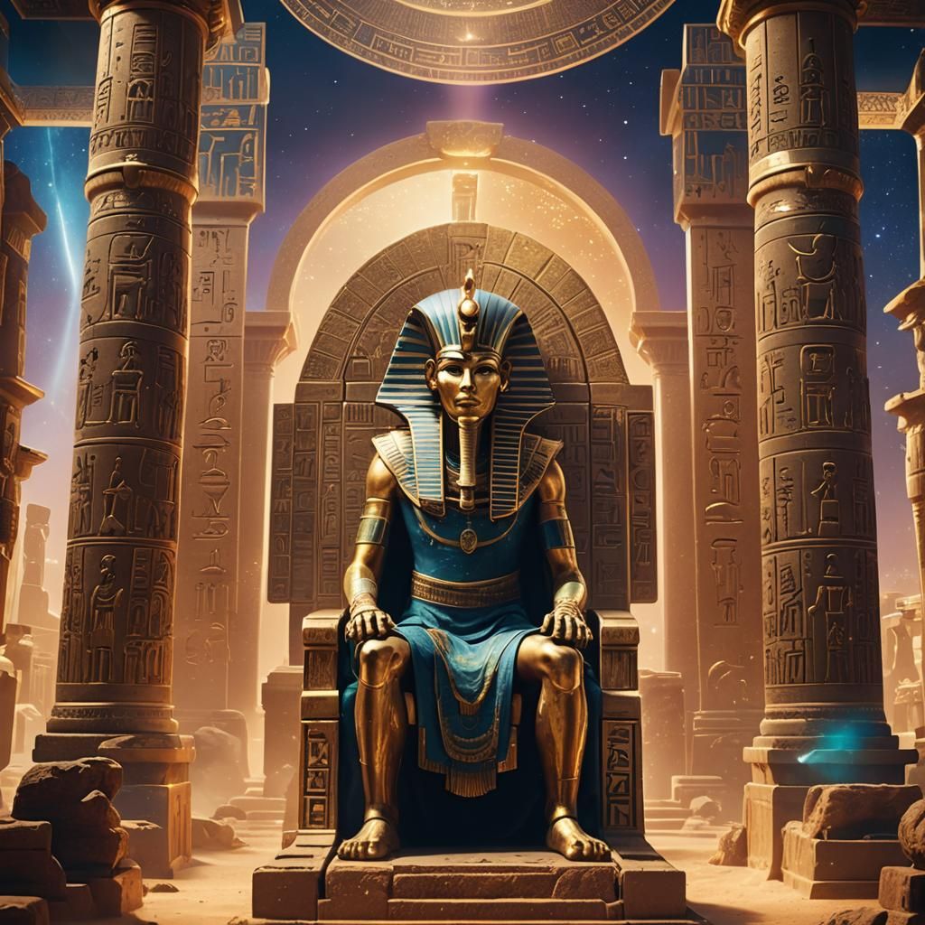Galactic Ancient Egypt Temple with Alien Pharaoh