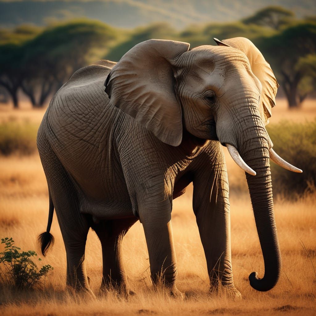 Majestic Elephant in Serene Grassland