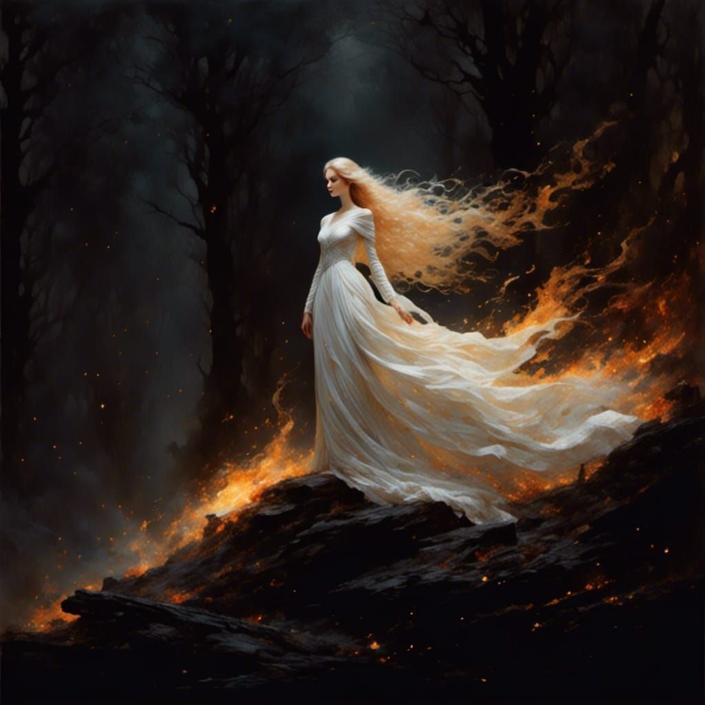 Ethereal Woman in Forest of Flames
