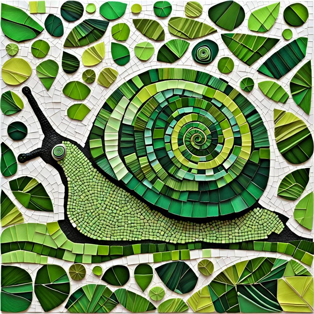 Realistic Land Snail in Emerald Paper Collage