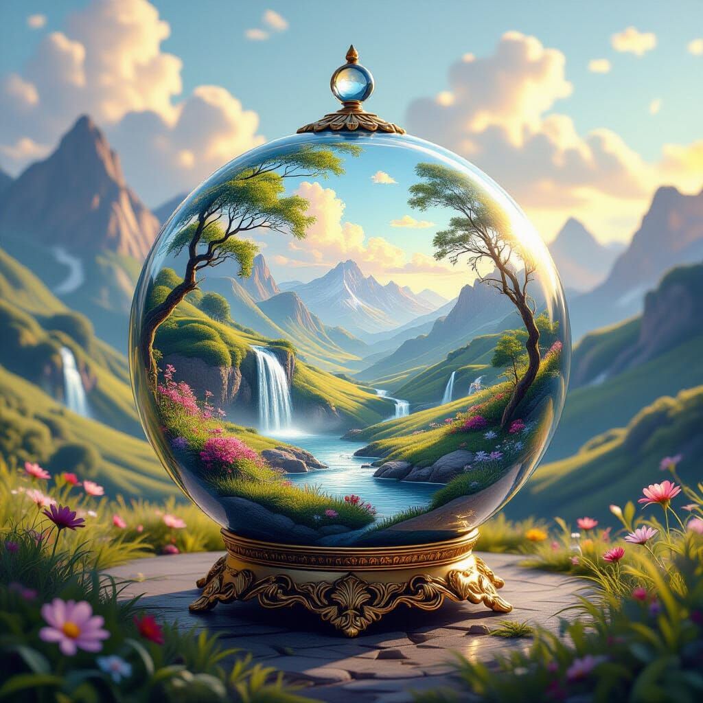 Photorealistic Fantasy Landscape in Glass Ball