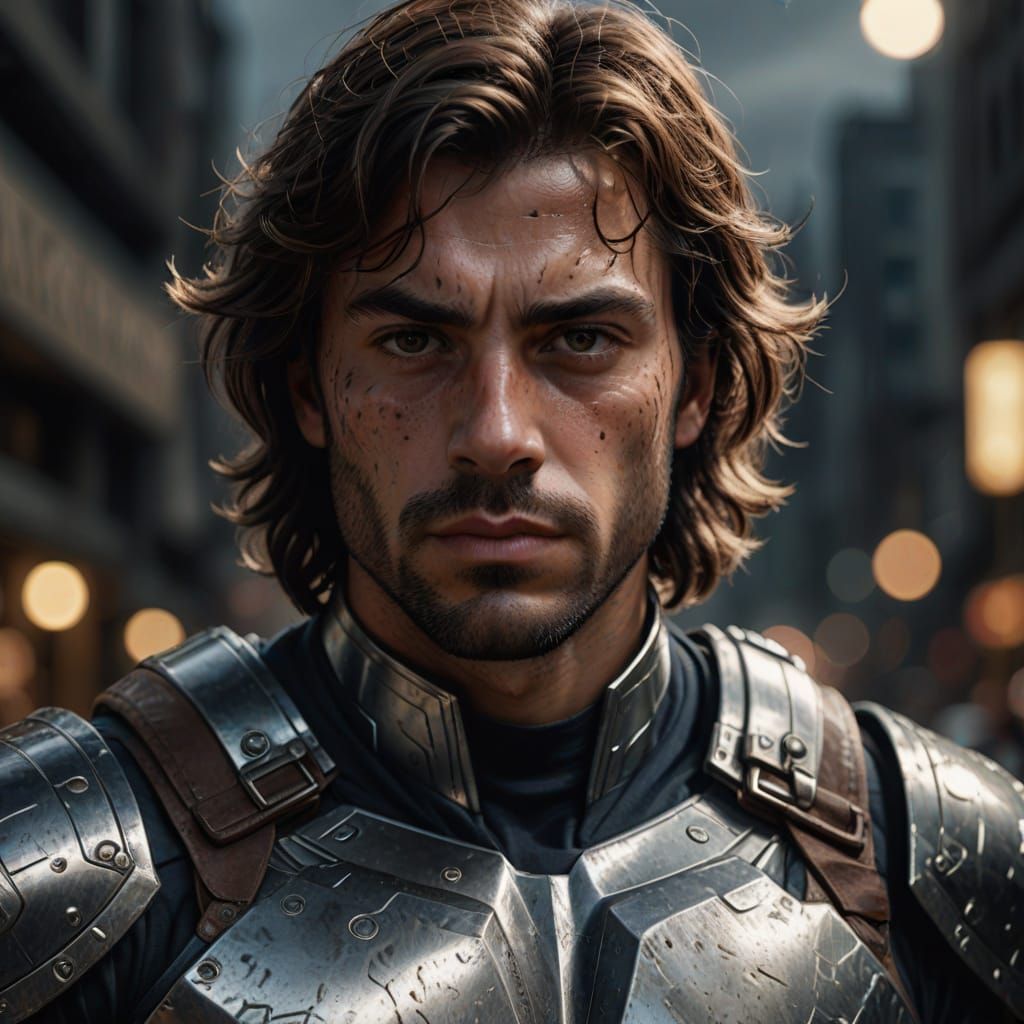 Hyperrealistic Portrait of a Vigilante Superhero in Silver A...