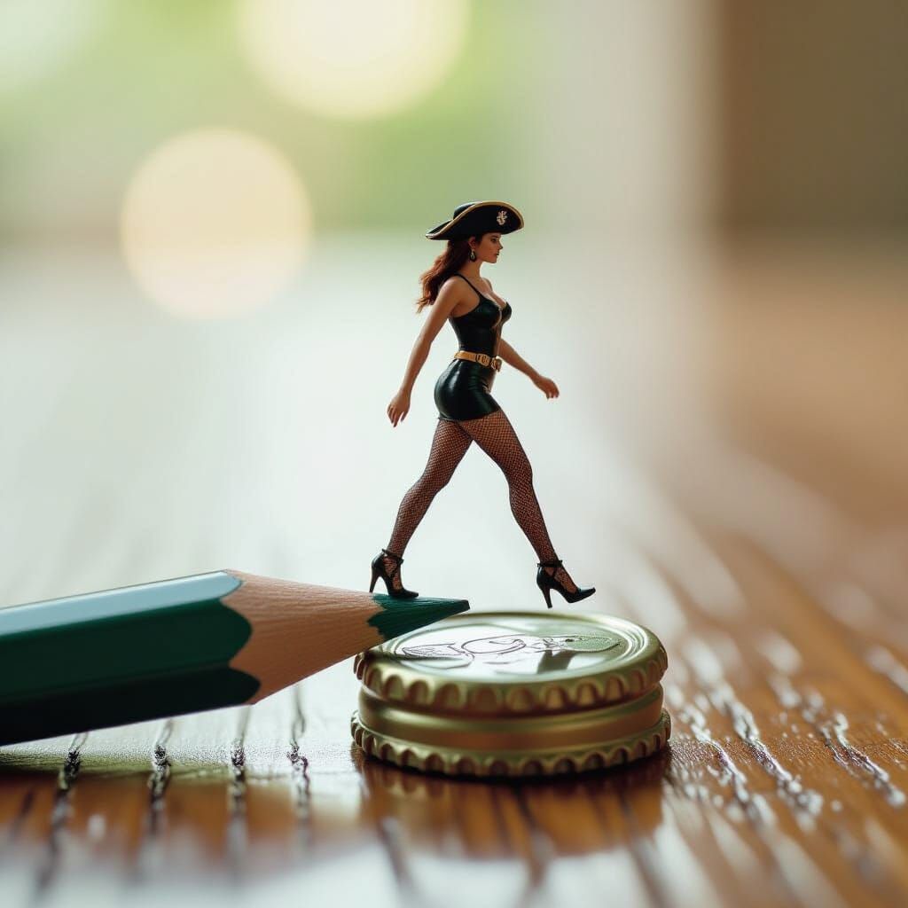 Miniature Pirate Walks Giant Pencil, Professional Photograph...