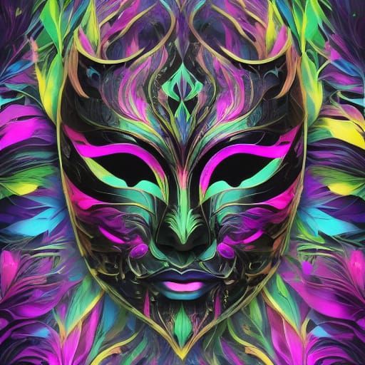 Mask Made From Leaves in Soft Neon Style