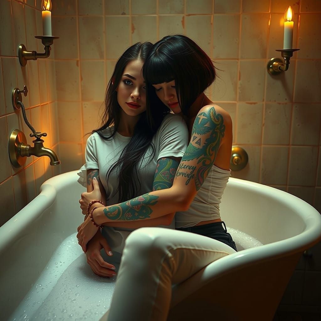 Enchanted Slavic Water Nymph in Intimate Bath Scene