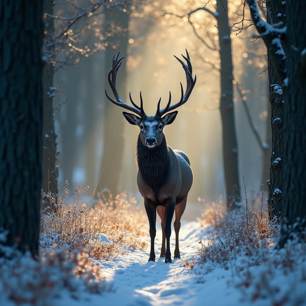 Majestic Stag in Snowy Forest
