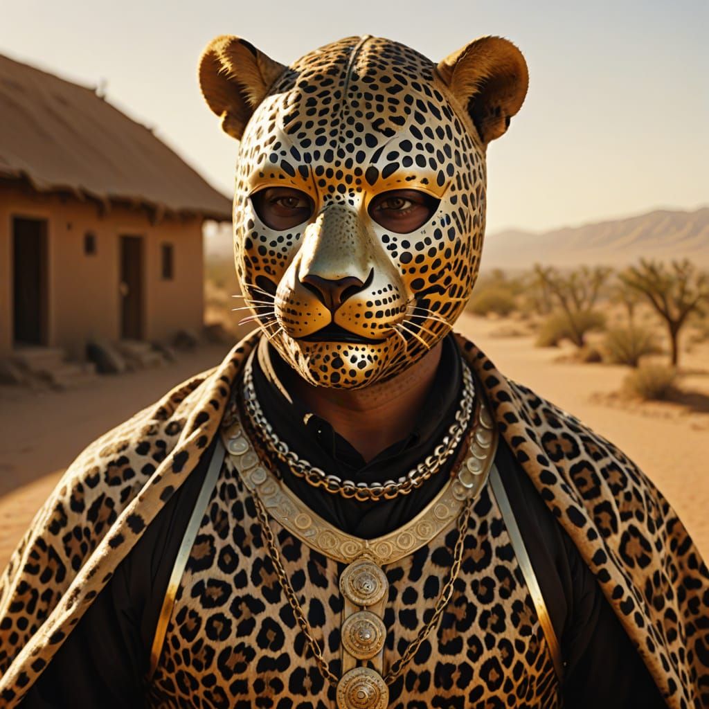 Leopard Costume: Hyperrealistic Portrait in Golden Light