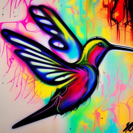 Hummingbird Graffiti Art in Polychromatic Splash Style