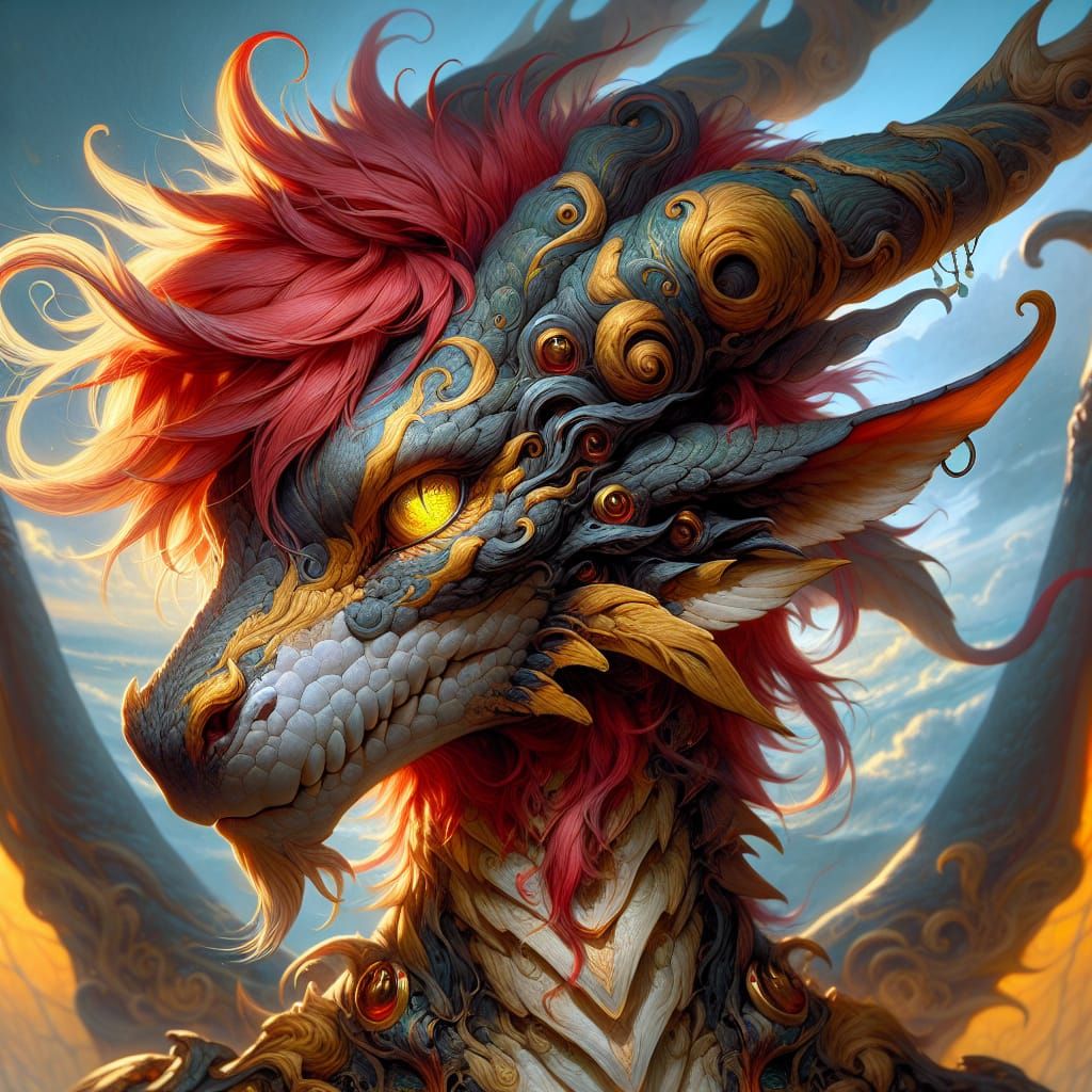 Anime Anthro Dragon Portrait in Romantic Style