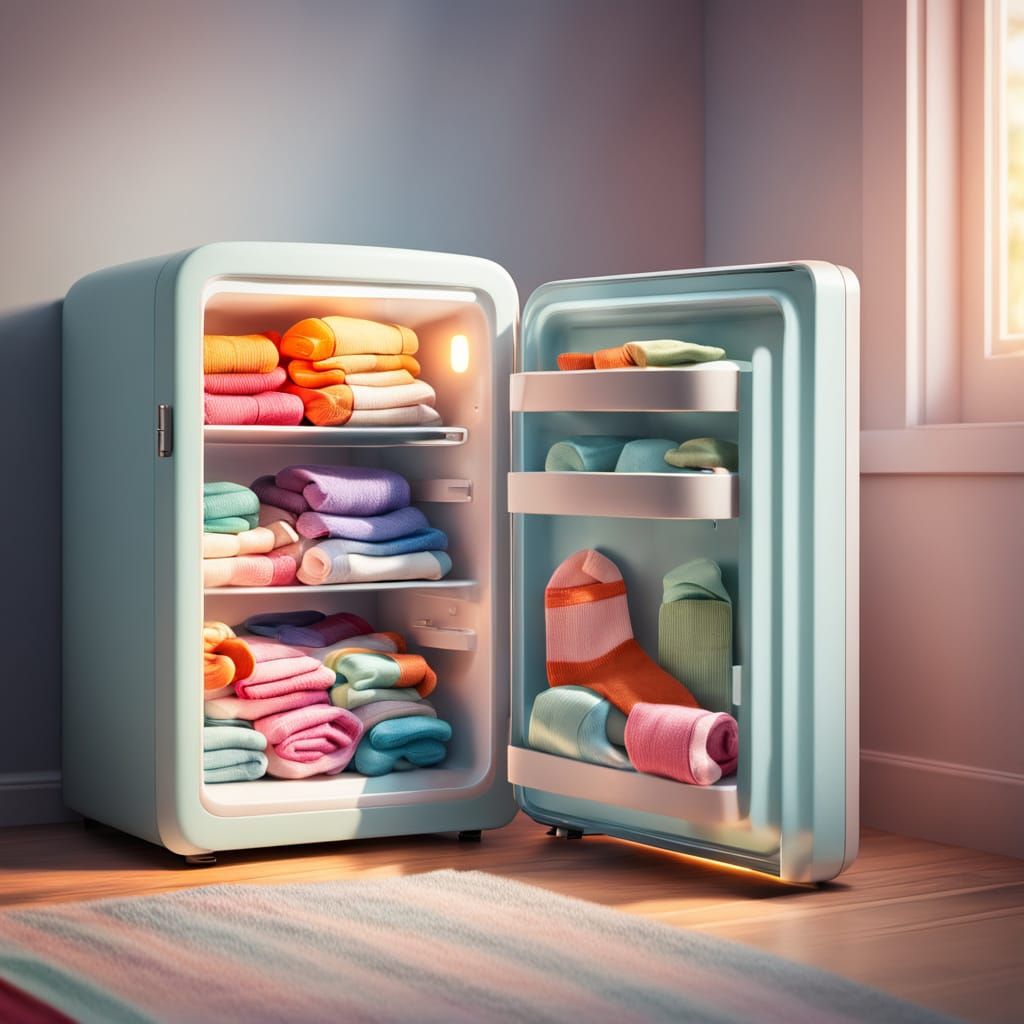 Colorful Socks in Mini Fridge: Digital Photography