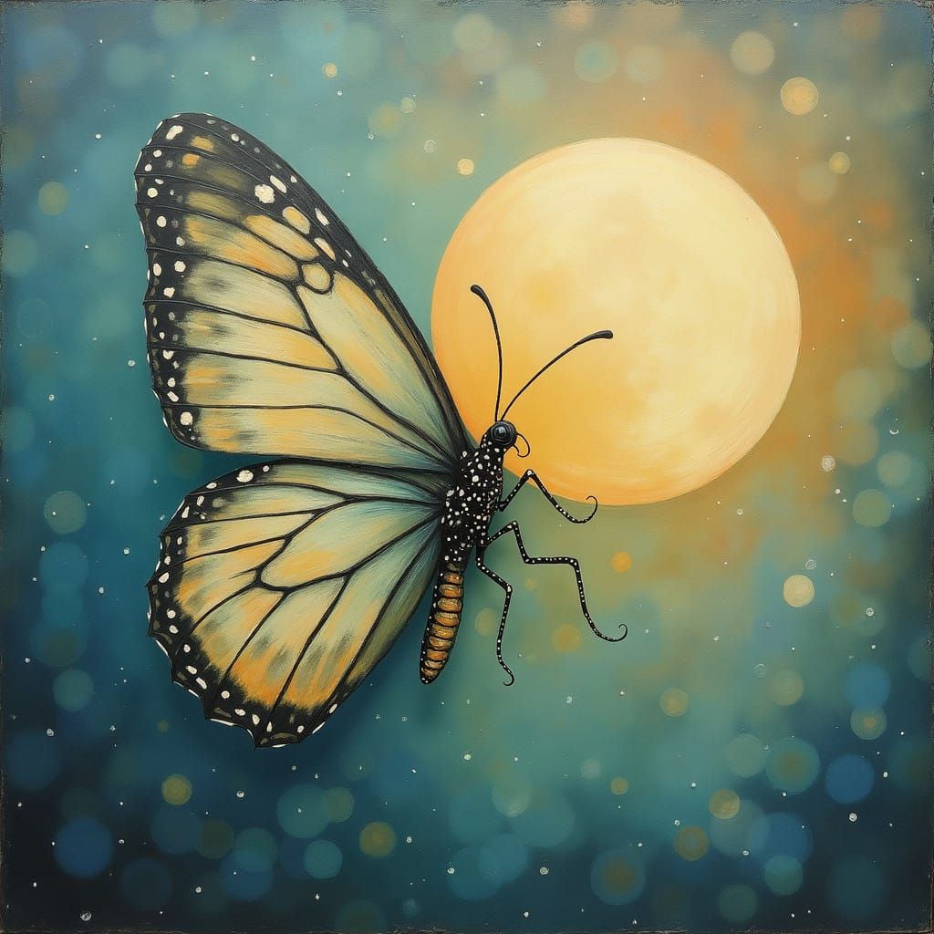 Dreamy Lunar Butterfly in Ethereal Landscape