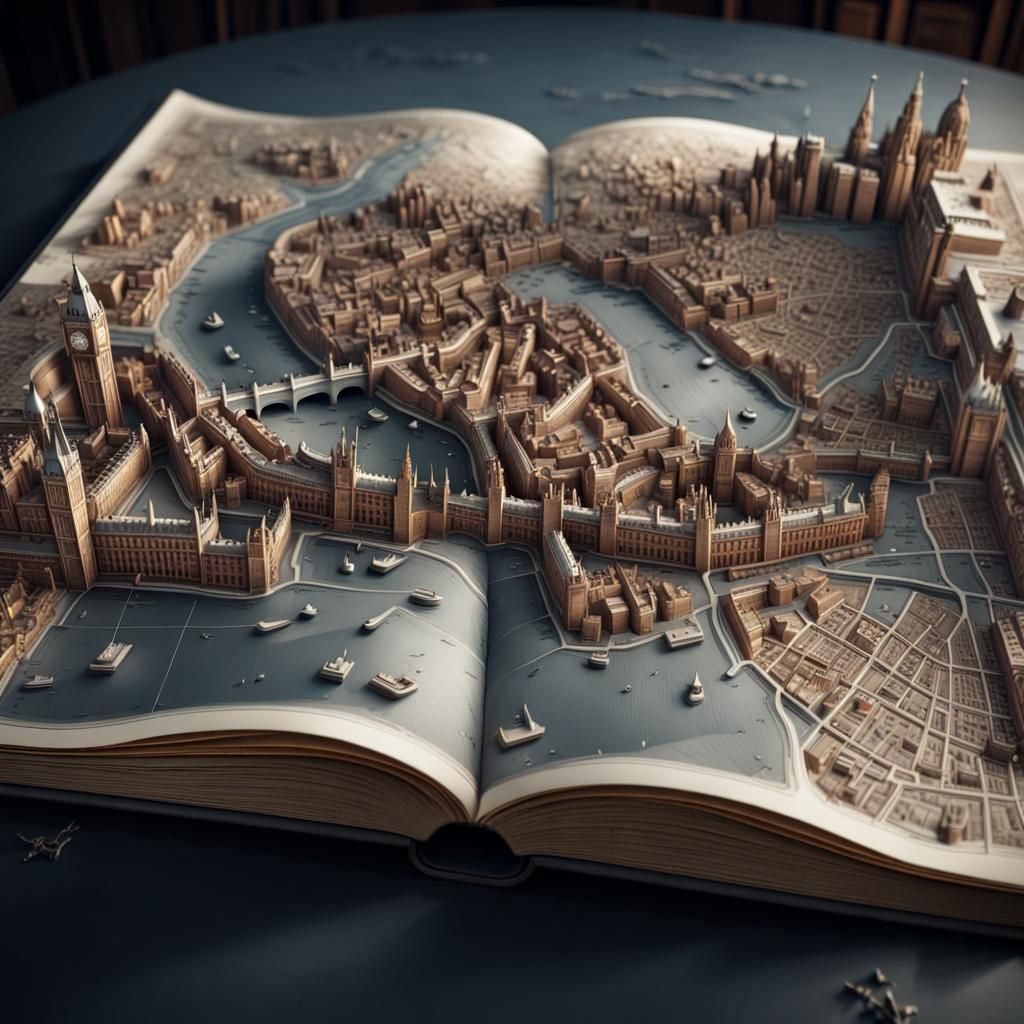 3D Map of London Rising From Open Book
