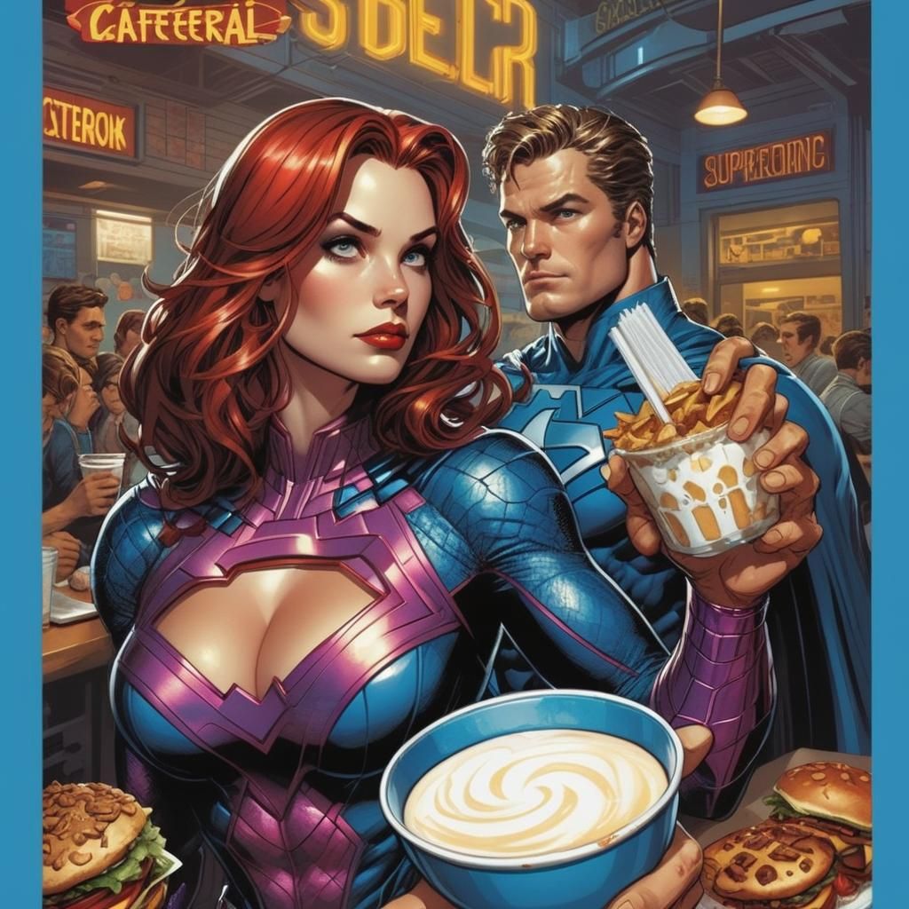 Superhero Cafeteria in Comic Book Art Style