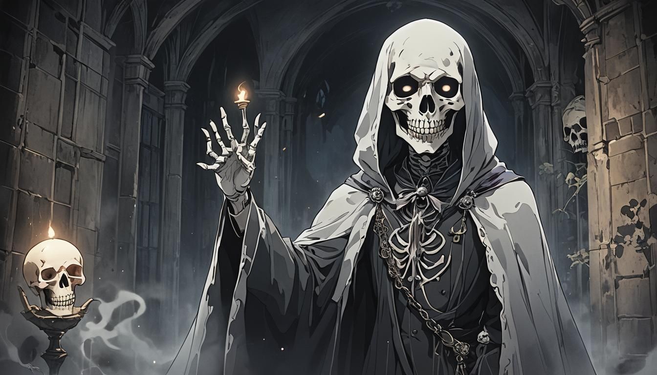 Anime-Inspired Gothic Ghost in Shadowy Darkness