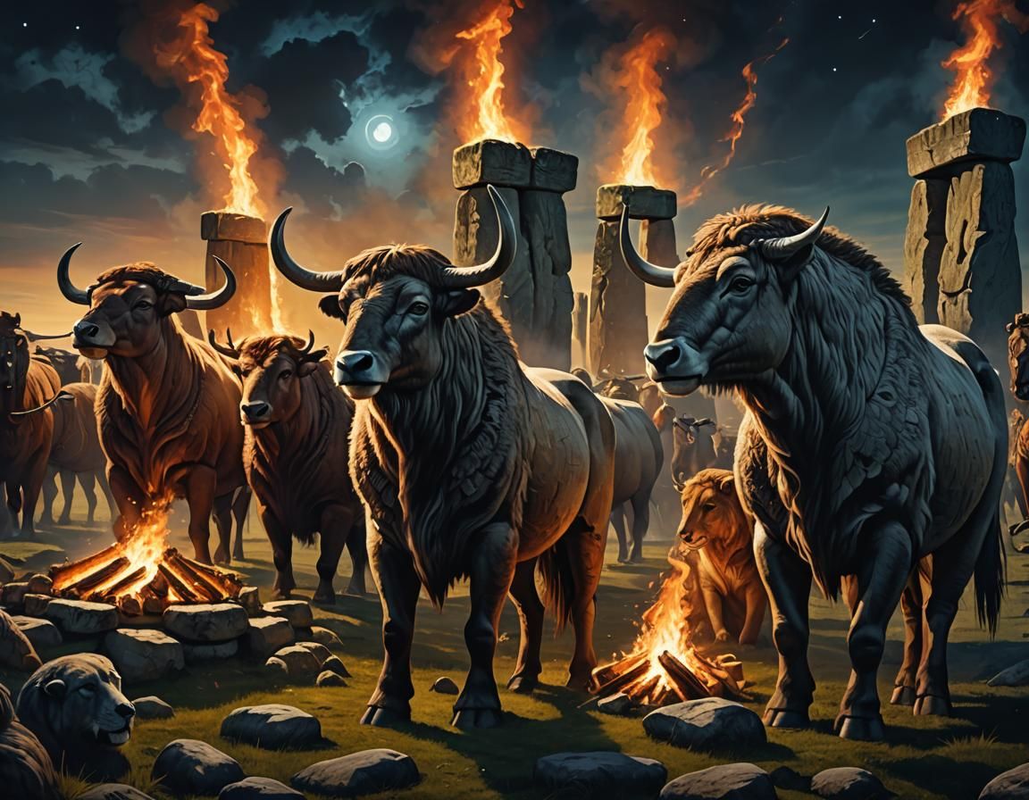 Magical Neolithic Ceremony at Stonehenge in Hyperrealism