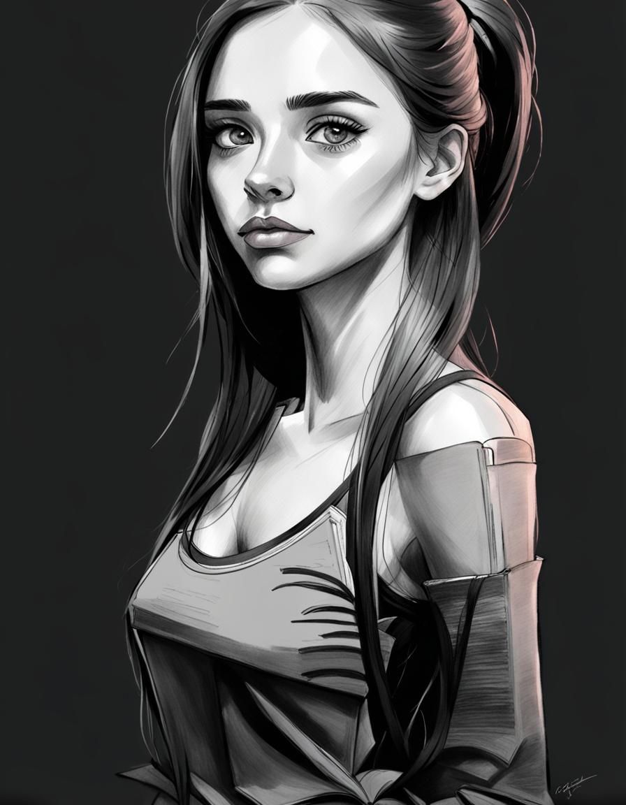 Dark Academia Student Portrait in Pencil Sketch