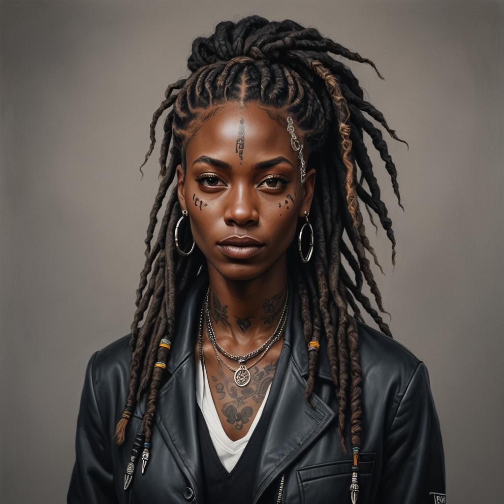 Hyperrealistic Portrait of Woman with Tattoos
