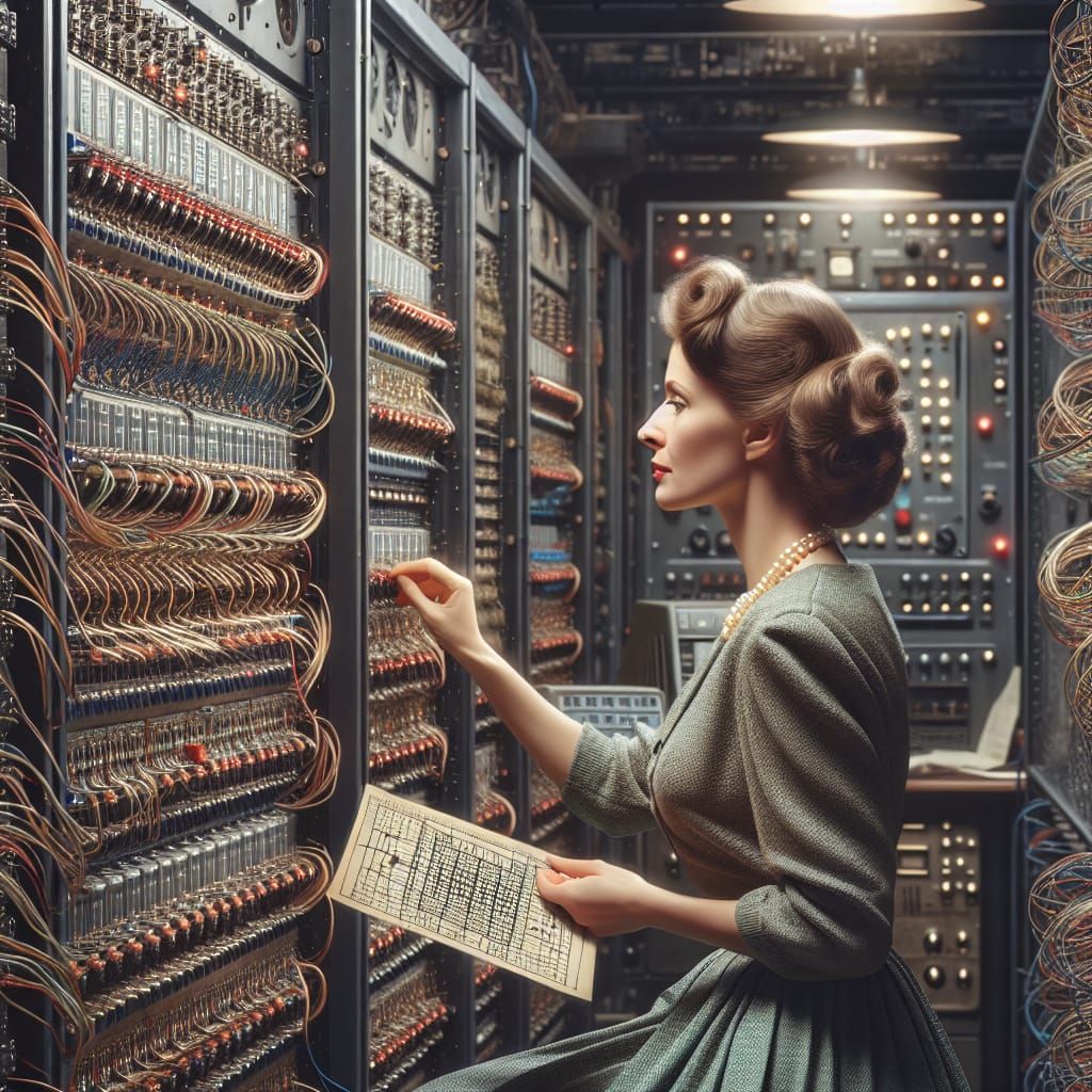 A woman programming the ENIAC computer in the 1940s.