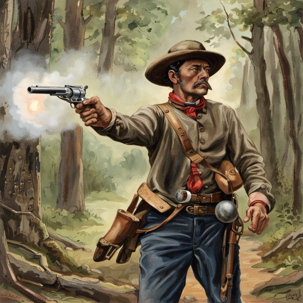 Creole Cowboy in Civil War Forest Battle
