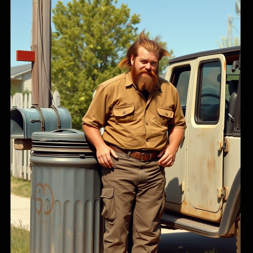 Rugged Man with Ponytail Confronts Rural America