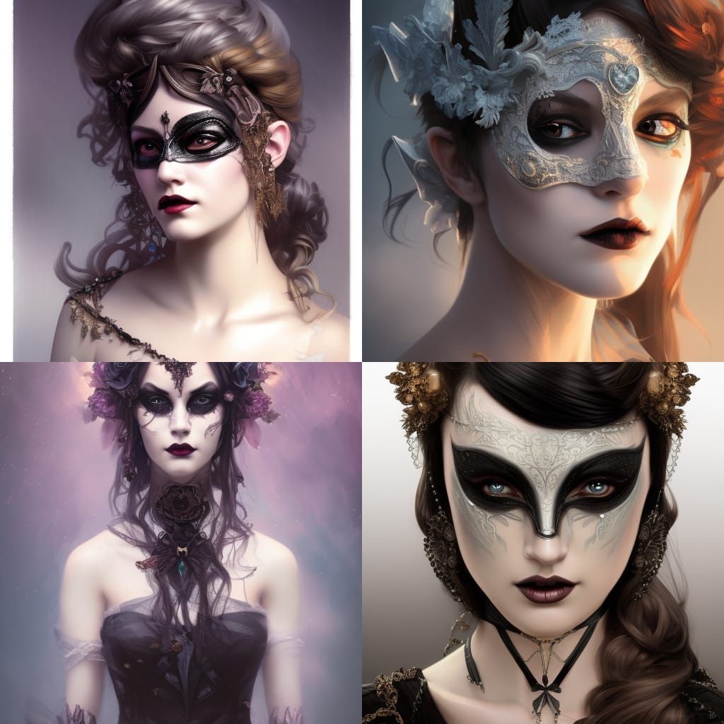 Gothic Masquerade Girl Portrait in Digital Art Style