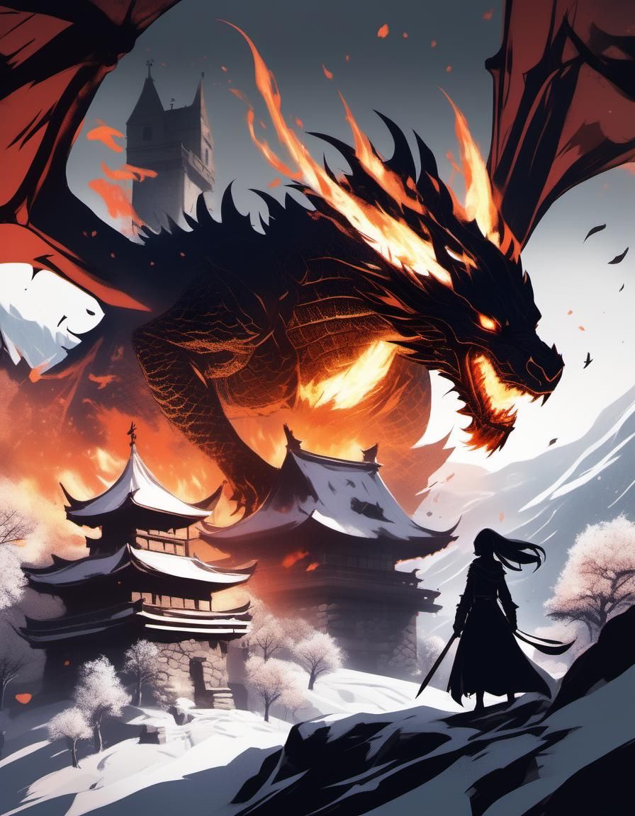 Towering Dragon and Cat Girl Knight Anime Concept