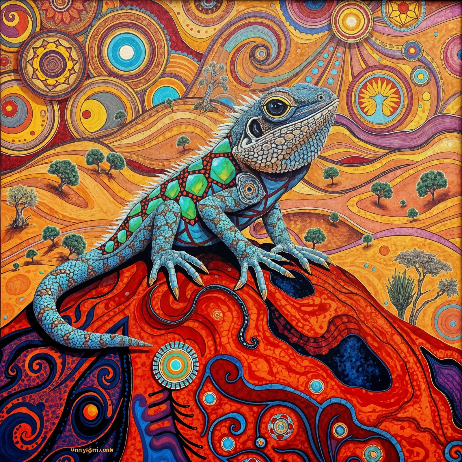 Mystical Bearded Dragon in Dreamlike Australian Landscape