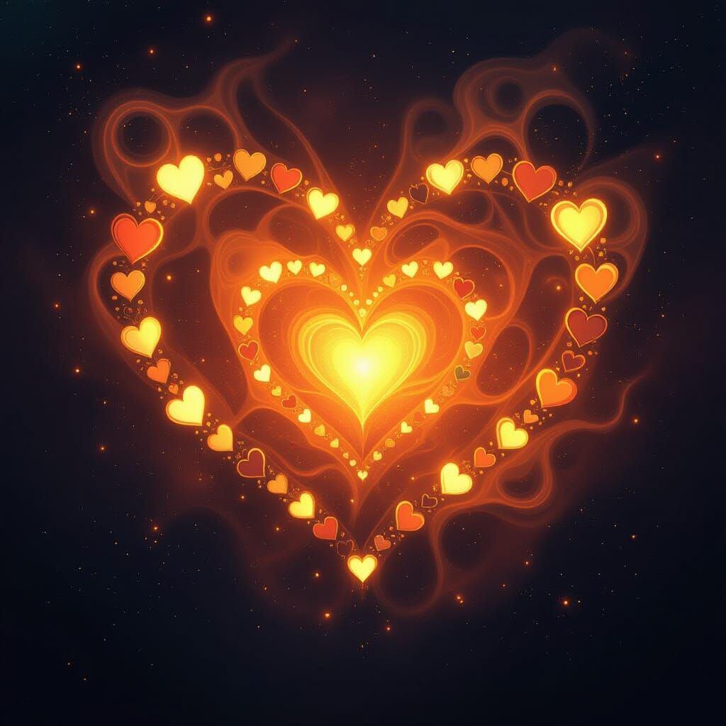 Glowing Gratitude Hearts and Honor Symbols in Cosmic Digital...