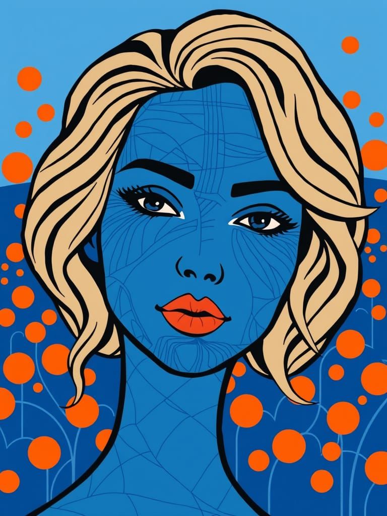 Enigmatic Blue Skinned Woman in Abstract Art