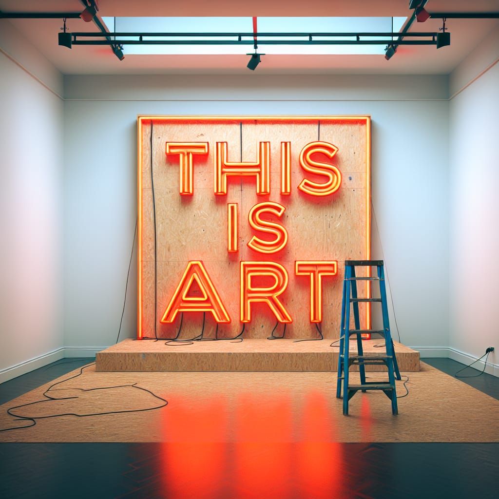 Op Art Installation with Neon Letters in Gallery