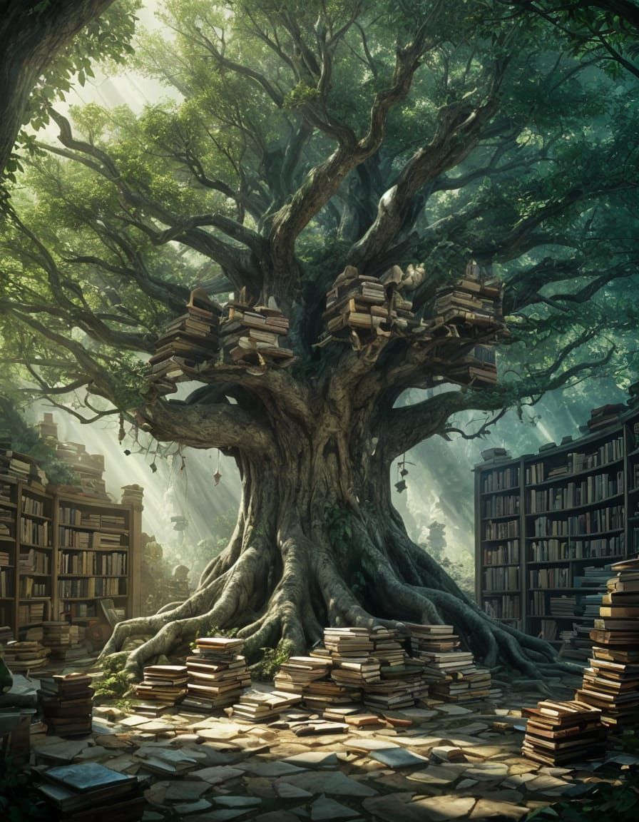 Mystical Tree Library with Fairies