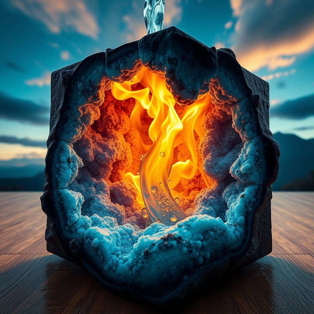 Vibrant Geode Formed from Fiery Waters in Hyper Realistic St...