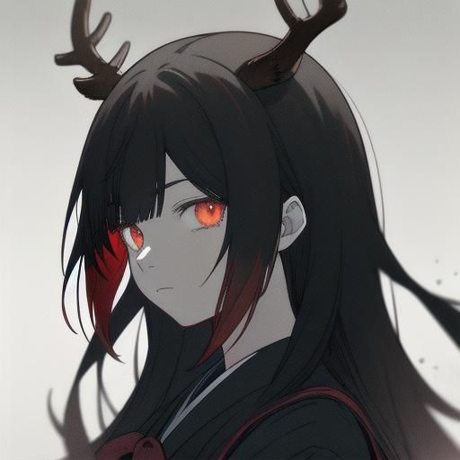 Anime Girl with Deer Horns in School Uniform