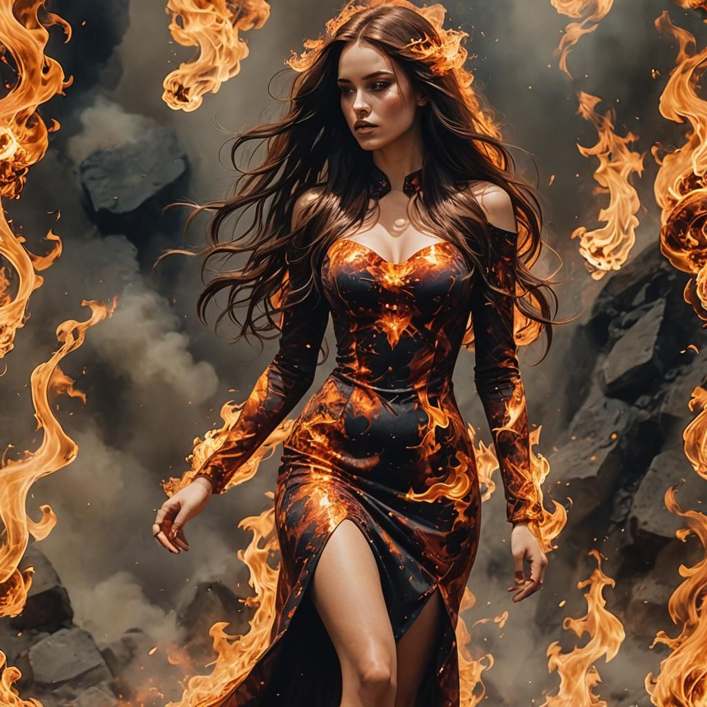 Fiery Dress: Portrait of a Beautiful Woman