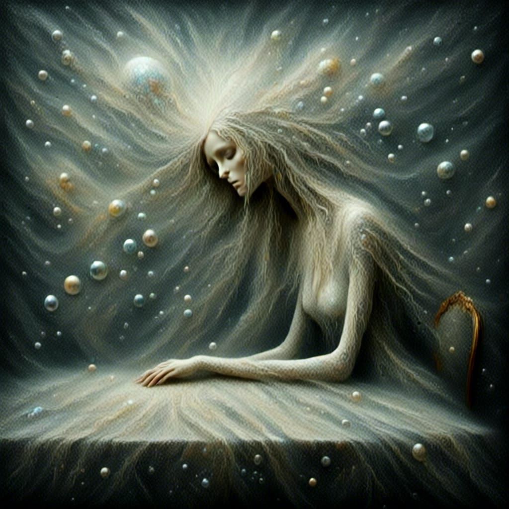 Pale Woman Alone in Castle, German Expressionist Painting