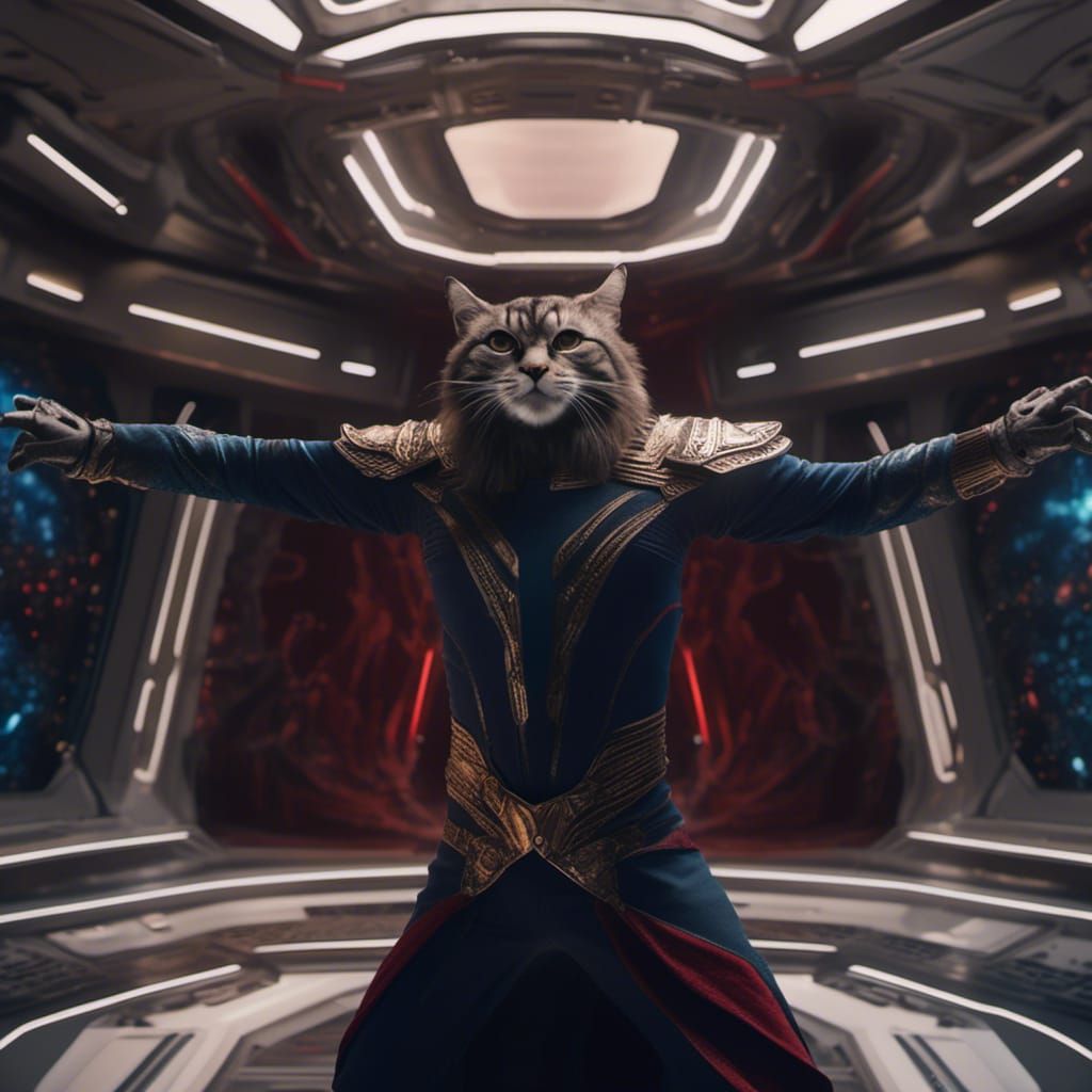 Wildcat in Starfleet Uniform Fighting a Klingon