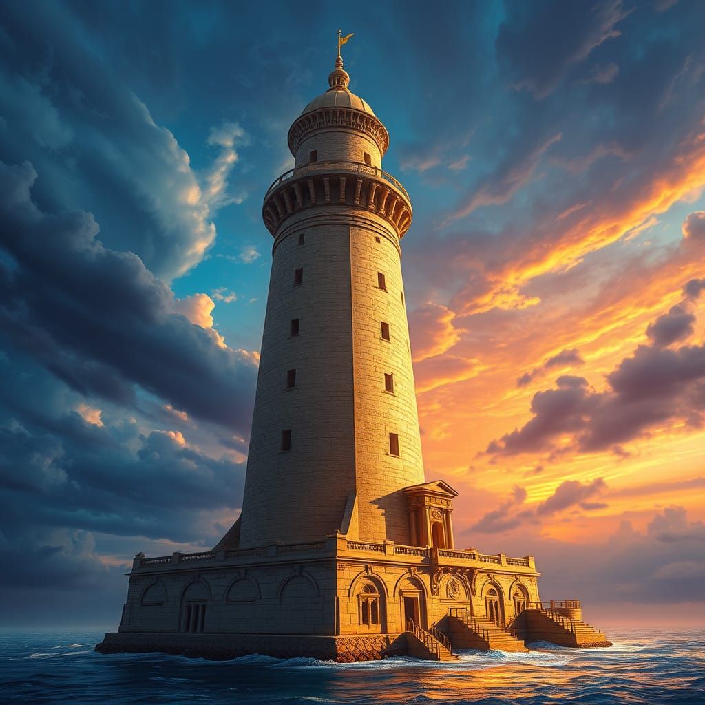 Ancient Lighthouse of Alexandria in Dreamlike Splendor