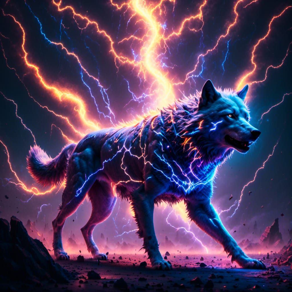 Electric Dire Wolves Rising in 3D Hologram