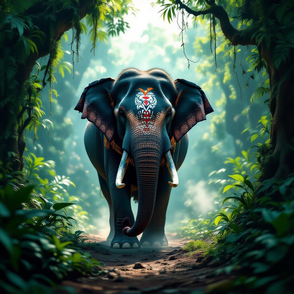 Majestic Elephant in Ancient Rainforest