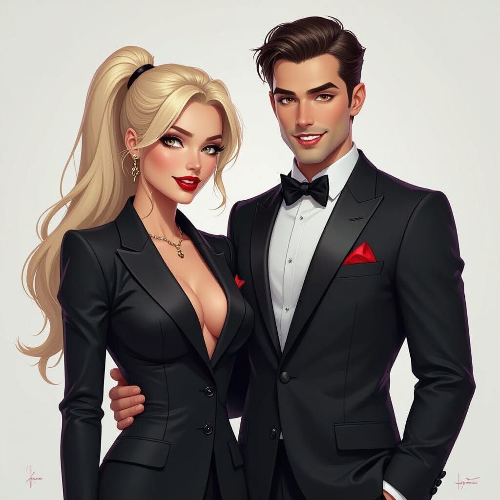 Elegant Vampire Couple in Neon Noir Style