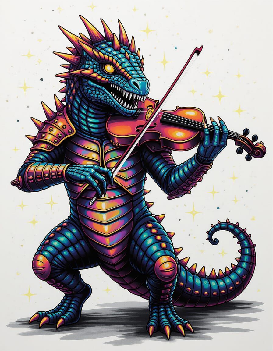 Deathclaw Violinist: Neon Airbrush Art