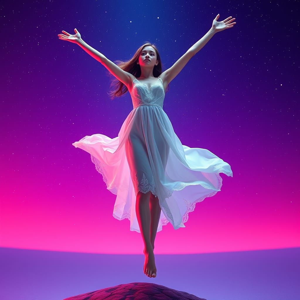 Elegant Dancer in Futuristic Neon Style