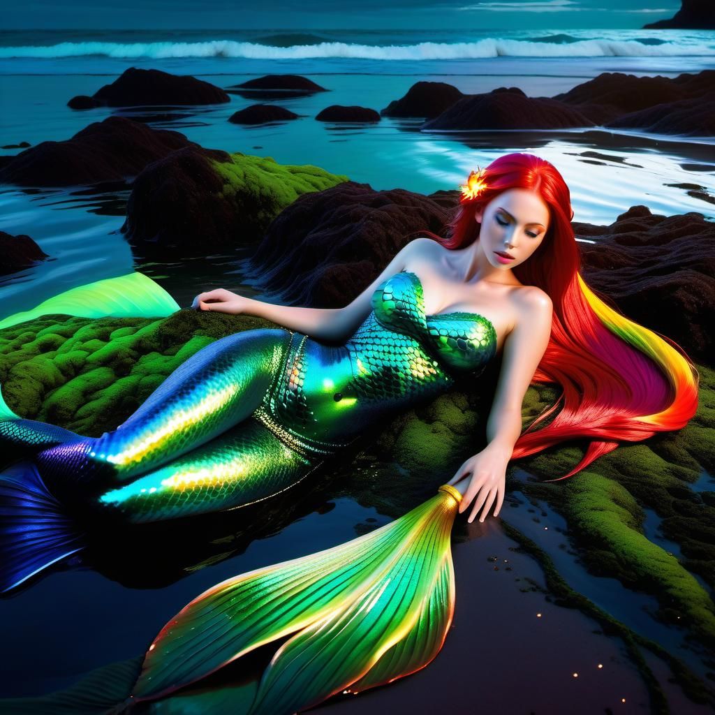 Mermaid washed ashore and her tail turning into legs