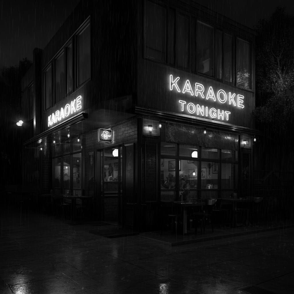 Black and White Restaurant Karaoke Night in Rain