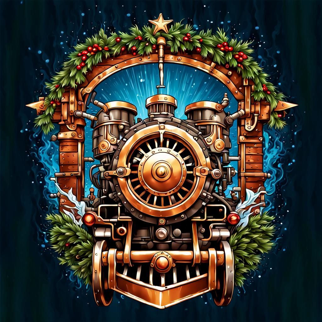 Steampunk Christmas Manger Scene Logo Illustration